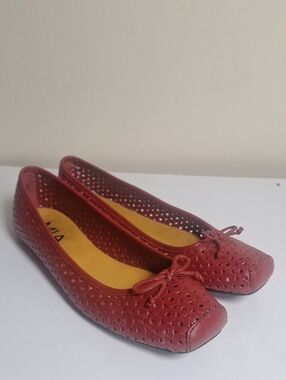 Mia Perforated Square Toe Red Leather Ballet Flats Made In Brazil Size 7.5